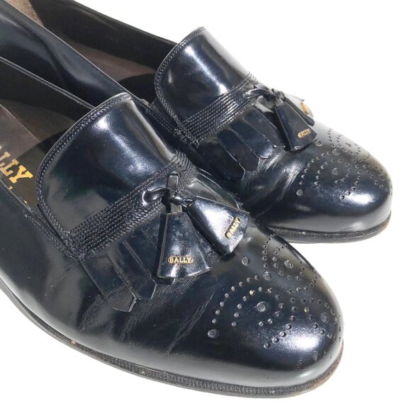 Bally Of Switzerland Men's Dress Shoes Size 7.5 F Tassel Loafers Black Leather - Picture 11 of 16